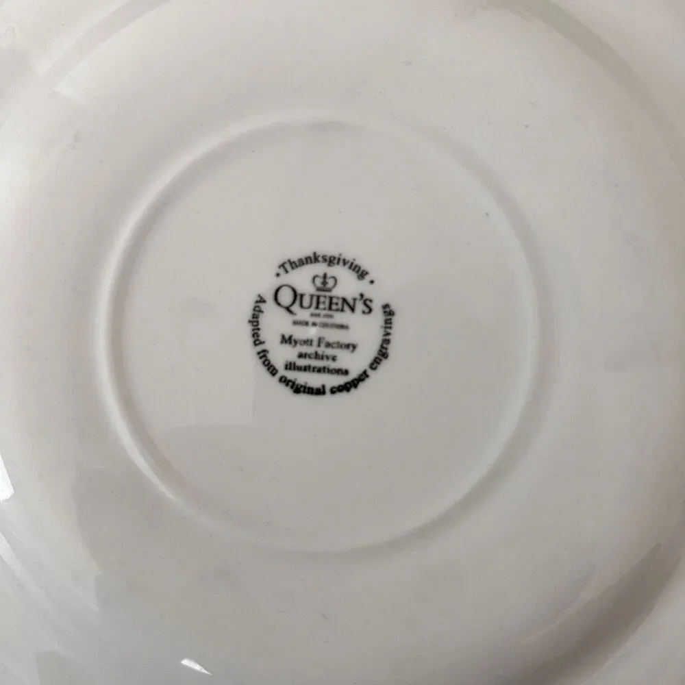 3 Myott Queen's Thanksgiving Transferware Turkey Dinner Plates 10